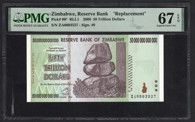 Zimbabwe 50 Trillion Dollars 2008 P90* "Replacement" Uncirculated Grade 67 - Image 1 of 2