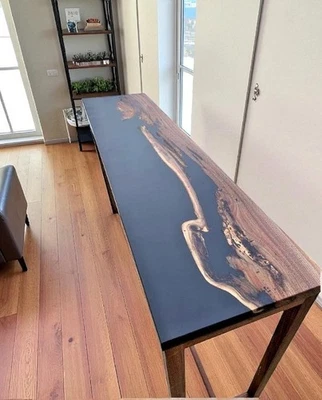 40"x15" Black Epoxy Resin Console Table Wall Side Table Acacia Wooden Furniture - Image 1 of 4
