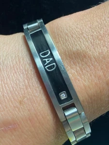 Bracciale in acciaio inox nero placcato Ip PGDA "DAD" con accento diamante zirconi 8,75 - Foto 1 di 12