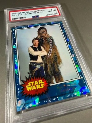(PSA 8) 2022 Star Wars Sapphire #121, “Han Solo and Chewbacca” - Image 1 of 3