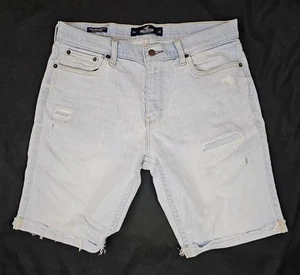 Hollister Jean Shorts Men's 33 Light Blue Cotton Denim 9" Skinny Jorts Cutoffs - Picture 1 of 6