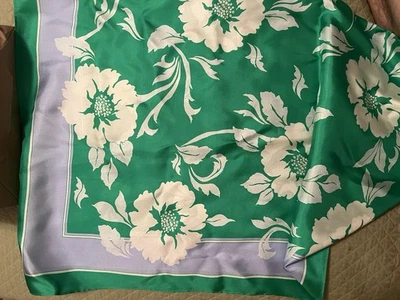 New Talbots 100% Silk Scarf Green Floral 26” Square Preppy Classic Print NWT - Image 1 of 4