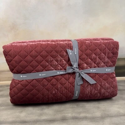 Edredón West Elm Exuberante Terciopelo Mini Sesgo Puntada Caja Completo/Reina Rojo Rubí Acolchado Leer Foto 1 de 4