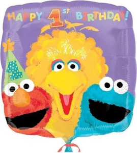 Sesame Street First Birthday Two Sided Square Mylar Foil 18" Balloon NEW - Picture 1 of 1