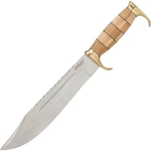 Bowiemesser mit Holzgriff und Messing Endknauf und Parierstange in Lederscheide - Picture 1 of 2