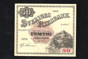 ๐ธ๐ช Sweden Sveriges Riksbank 50 Kronor 1955 P 44 RARE * King Gustav * Bank Note - Picture 1 of 2
