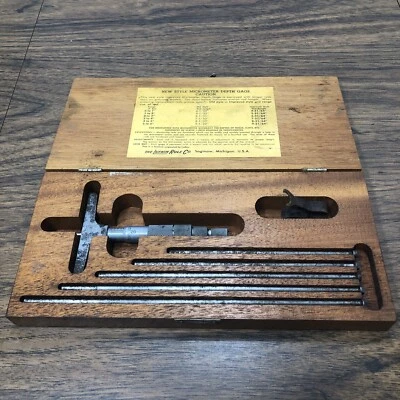 Lufkin 深度计千分表编号 513 w\ 木质保护壳。  0-6 英寸 — 第 1/4 张图片