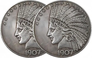 Antique Liberty Indian Head $10 Dollar Coin Uncirculated Morgan Silver Dollar2PC - Picture 1 of 5