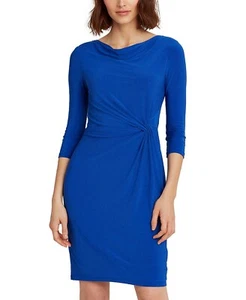 NEW RALPH LAUREN BLUE CAREER JERSEY PLEATED SHEATH DRESS SIZE 14 SIZE 16 - Picture 1 of 3