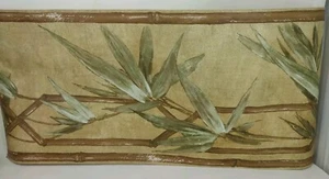 Vymura Platinum Bamboo Border Vinyl Wallpaper Border Leaves Sticks Brown Tan - Picture 1 of 7