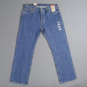 Levis 501 Button Fly Jeans Mens 35 x 30 Dark Wash Blue Straight Leg Denim NWT - Picture 1 of 19