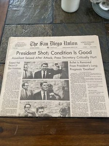 San Diego Union Tuesday March 31, 1981 Full Newspaper President Reagan Shot - Picture 1 of 2