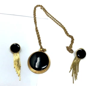 RETRO FASHION BLACK ONYX/ACRYLIC NECLACE AND EAR RINGS (GERMANY) - Picture 1 of 8