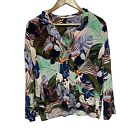 Zara Blouse Womens M Tropical Print Long Sleeve Collared Button Front Relaxed
