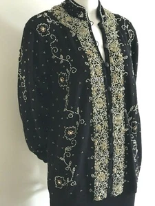 Italian Designer Black Wool Beaded Lined Cardigan S-M Vintage - Picture 1 of 12