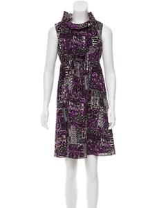 ANTHROPOLOGIE - ANNA SUI Ruffle Neck Abstract Prints Silk dress 12 L $578 NEW - Picture 1 of 5