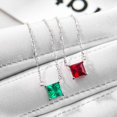 1ct Princess Cut Lab Grown Diamond Women Pendant Necklace 14k White Gold Plated - Image 1 of 4