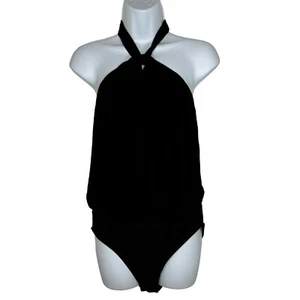 LUQ Black Jersey Bodysuit Body Suit Halter Top SIze Medium Sexy Summer NWT - Picture 1 of 10