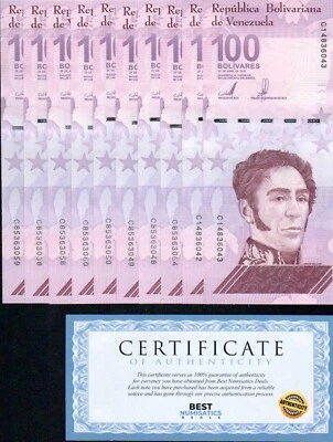 Venezuela 100 Digitales 2021 qty 10 CIR 100 million bolivar COA USA SELLER ! - Image 1 of 4