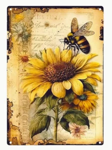 Metal Art Wall Hanging, Charming Sunflower and Bee Metal Decor 8x12" - Picture 1 of 2