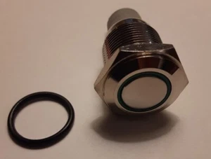 Push Button Power Switch Stainless Steel w/GREEN LED Waterproof - 16mm Momentary - Picture 1 of 5