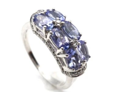 GJ69 * DESIGN 6x TANSANIT 5x3mm OVAL & ZIRKON  EDELSTEIN RING (17/54) 925 SILBER - Bild 1 von 4