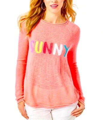 NUEVO CON ETIQUETAS $138 Suéter Lilly Pulitzer Danette Talla L Sol Intarsia Papaya Punch Foto 1 de 4
