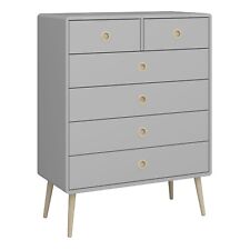 Modern Grey Pine Chest Of 6 (2+4) Drawers Legs Bedroom Storage Cabinet Bedside