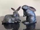 Pair of Chinese Whimsical Metal Standing and Sitting Rabbit Statue Sculptures