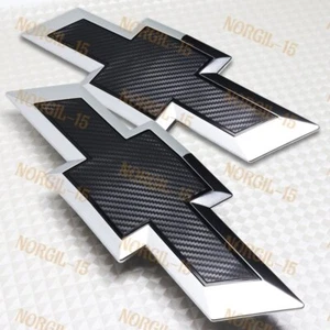 For 2014-2016 Chevy Silverado 1500 2500 Front & Rear Bowtie Carbon Look Emblem - Foto 1 di 6