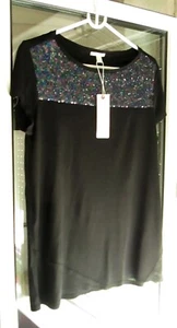 ESPRIT DAMEN WOMEN KURZARM TUNIKA PARTY SHIRT PAILLETTEN SCHWARZ BLACK L, 40 NEU - Bild 1 von 11