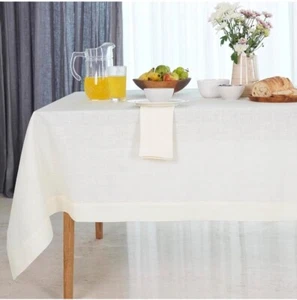D'Moksha Homes Linen Tablecloth 60 x 90 Inch - 100% Pure Linen Ivory Tablecloth - Picture 1 of 9