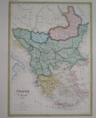 1838 ORIGINAL MAP SERBIA BULGARIA ROMANIA GREECE BOSNIA HUNGARY TURKEY ZANTE - Image 1 of 4