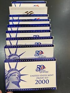 2000 through 2009 US Mint Proof Sets  DECADE LOT of all 10 - Complete in boxes