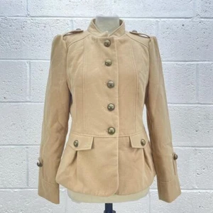 INTERNACIONALE TAN WOOLY COAT JACKET BRONZE BUTTON UP PEA Y2K UK 12 - Picture 1 of 6