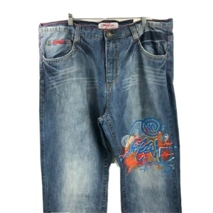 Pantalones de mezclilla para hombre Miskeen azul naranja blanco rojo 5 bolsillos talla 42 - Imagen 1 de 6