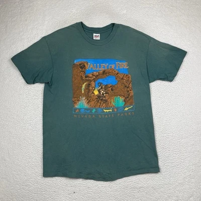 Vintage 90s Valley Of Fire Nevada Graphic T Shirt Single Stitch Faded Green XL - Image 1 of 4