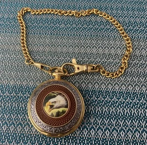 Franklin Mint American Bald Eagle Pocket Watch Alaska Preserve Pre-Owned - Picture 1 of 6