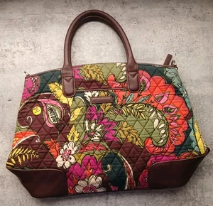 Vera Bradley gesteppte Paisley Blumen Tasche Handtasche weinrot grün 15" breit - Bild 1 von 8