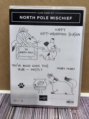 Stampin' Up! Juego de sellos NORTH POLE MISCHIEF perro gato regalo Navidad peces Foto 1 de 3