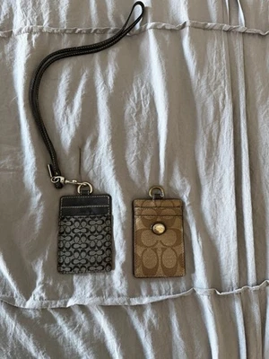 NWT Coach F60159 Lanyard ID Holder with Lanyard Canvas Leather BLK / Brown - Image 1 of 4