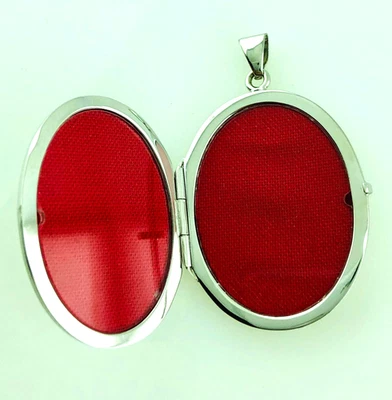 PORTA FOTO OVALE CIONDOLO ARGENTO 925 GRANDE INCISO A MANO MEDAGLIONE PENDENTE - Immagine 1 di 4