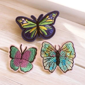 BUTTERFLIES!! 3 BEAUTIFUL 1 Sequin 2embroider IRON ON PATCH 1 FREE STICKER M - Picture 1 of 7