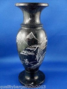 Vintage ETCHED Solid DARK GREY Heavy MARBLE VASE Collectable - In Australia - Imagen 1 de 1