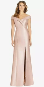 NEW Alfred Sung D760 Pink Blossom Satin Bridesmaid Dress Sz 4 – High Slit Gown M - Picture 1 of 6