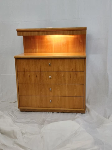 Mid-Century Founders Furniture solid wood blond pecan veneer Lighted Dresser Cover