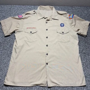 Boy Scouts Of America Shirt Mens Beige BSA USA Bay Area Council Texas Patches - Picture 1 of 8
