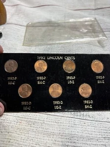 1982 Lincoln Cent 7 Coin Variety Set; Circ. in Kunststoffhülle. - Bild 1 von 2