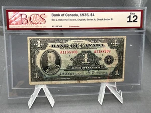 1935 Bank of Canada $1 Bank Note BCS Graded F-12 SN#A1188308 - Picture 1 of 5