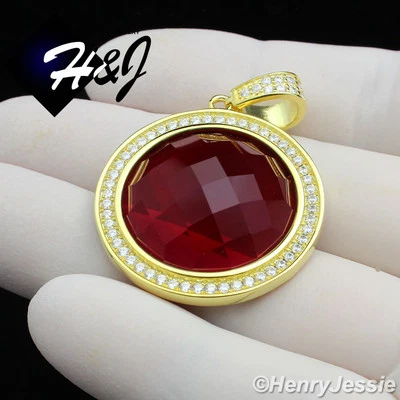 PLATA ESTERLINA 925 CHAPADO EN ORO/PLATA PEQUEÑO/GRANDE COLGANTE REDONDO RUBÍ SIMULADO*98 Foto 1 de 2
